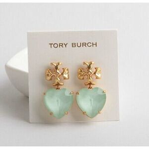 Tory Burch Roxanne Mint Green Heart Drop Earrings